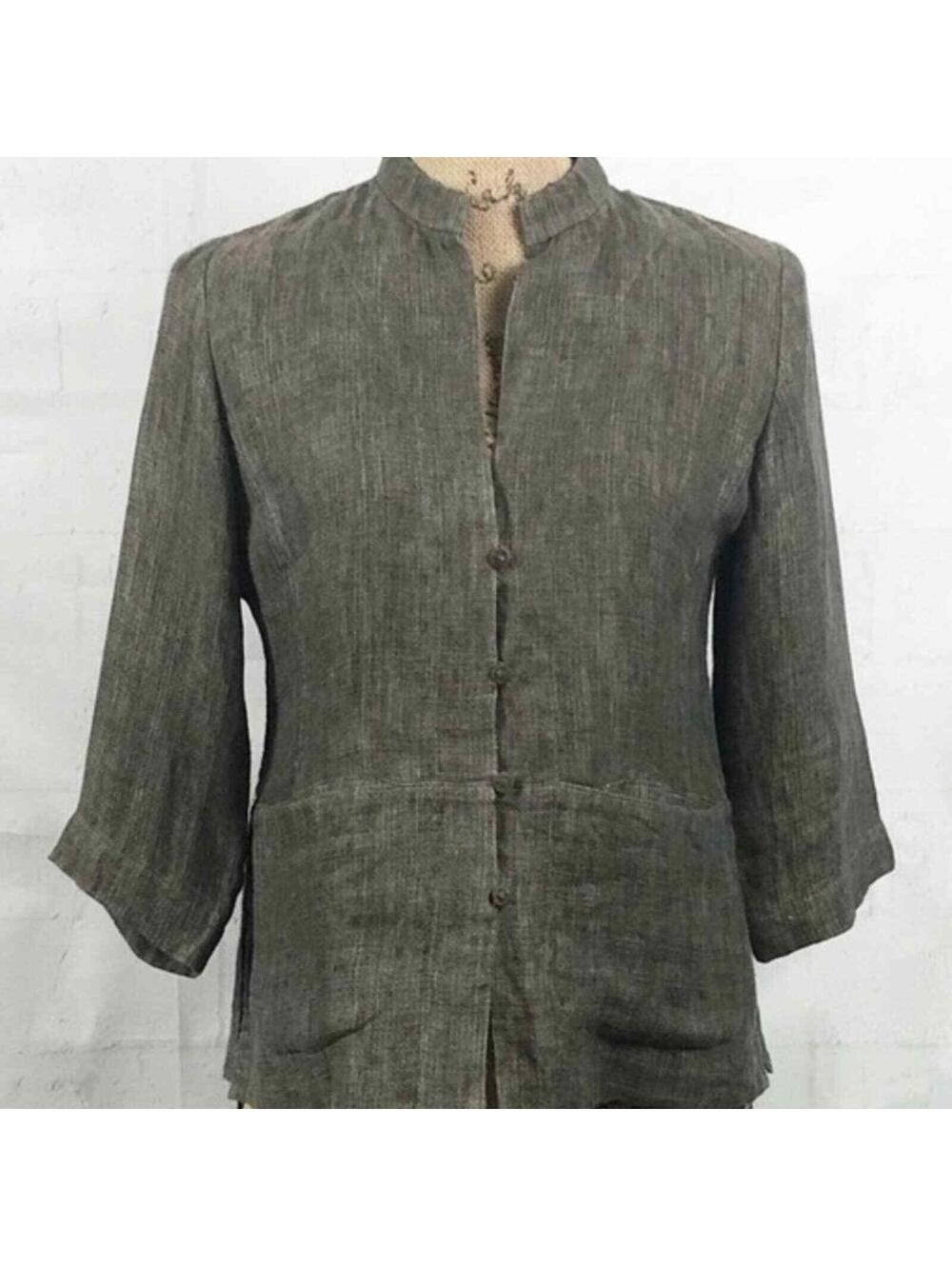 Eileen Fisher Petite Plus Linen Jacket Stand Collar organic double weave